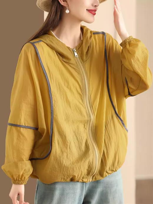 A998超细双线格防晒衣透气防晒服外套抽绳摆连帽开衫上衣女 商品图1