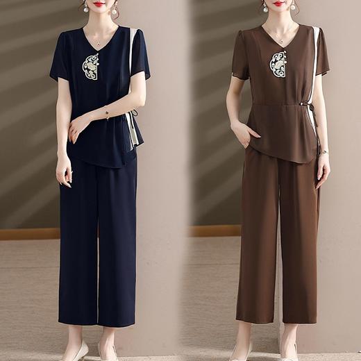 TZW-夏季中国风妈妈装休闲套装短袖气质中老年女装夏装新款两件套洋气 商品图0
