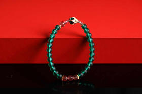 YLLL0007°绿琉璃+沙金绿底粉莲花手串