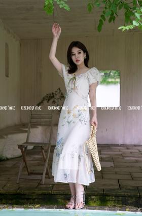 【门店同款】ENJOY夏季南法-茶歇方领印花连衣裙 157544073