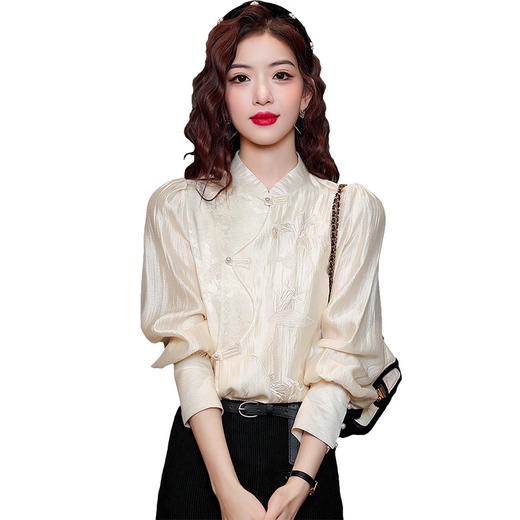 新中式衬衣通勤简约单排扣长袖打底衫 YH177750 商品图4