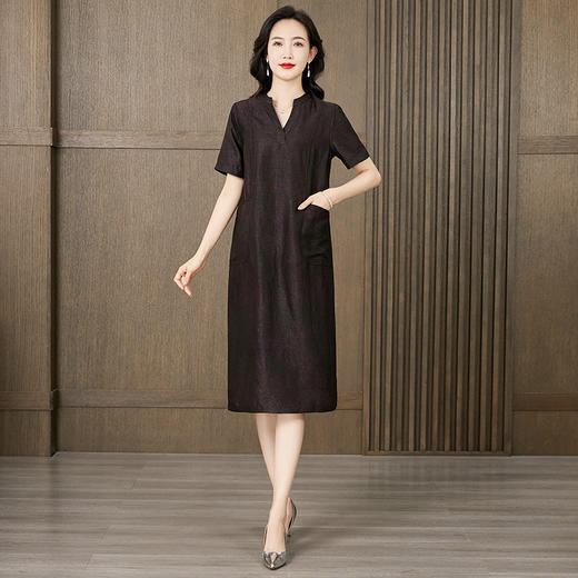 "丁摩 龟纹香云纱连衣裙女夏气质显瘦洋气双面穿桑蚕丝真丝裙子4ZF-221540 " 商品图5