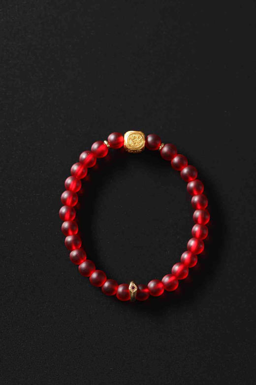 YHLL0009°红琉璃+沙金扎基四方财神隔珠手串 商品图0