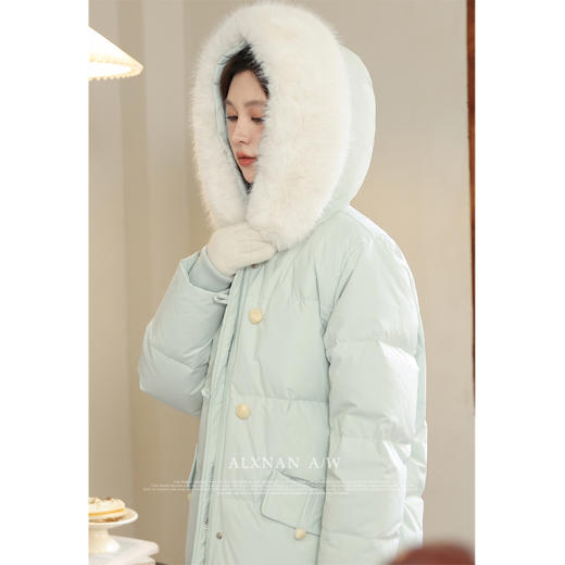 鹿向南「冰岛大鹅」2025年冬季毛领中长羽绒服女90白鸭绒连帽外套 商品图2