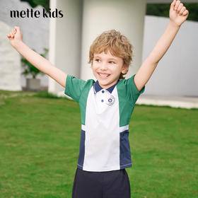 mettekids男童短袖t恤2024夏新款撞色拼接童装上衣儿童休闲polo衫