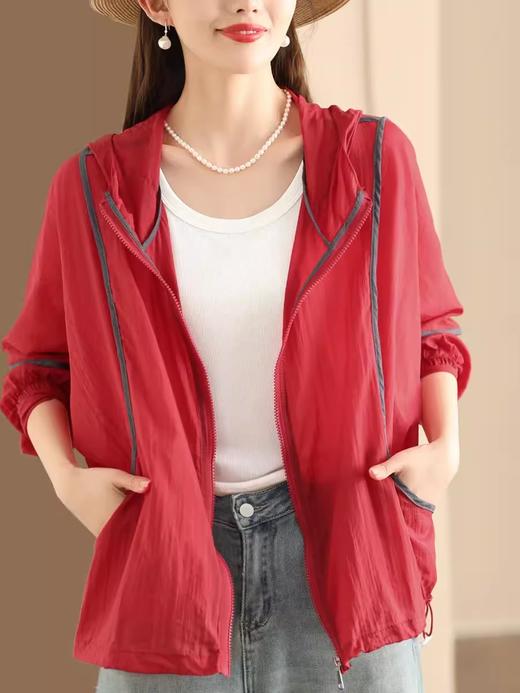 A998超细双线格防晒衣透气防晒服外套抽绳摆连帽开衫上衣女 商品图2