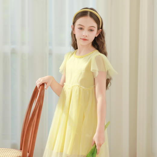 mettekids女童连衣裙2024夏季新款鹅黄色网纱公主裙儿童洋气裙子 商品图5