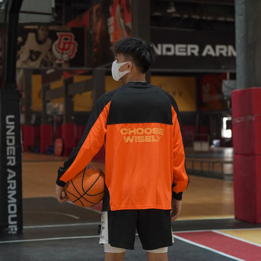 LUSHISI拼色插肩长袖炽热如火主题微弹速干运动长袖t恤投篮训练服 商品图1