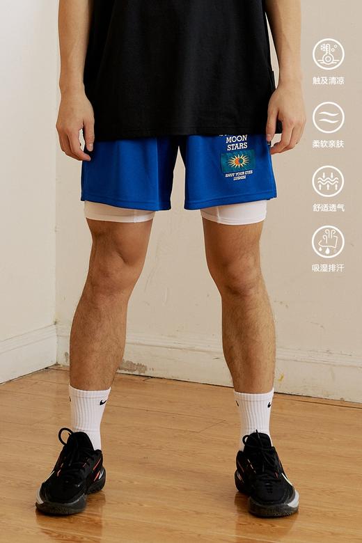 LUSHISI[日月星辰]美式刺绣运动速干篮球短裤训练不过膝四五分裤 商品图5