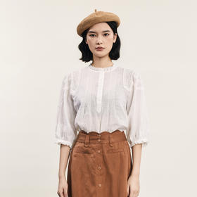 谜底苎麻衬衫七分袖女2024年夏新品复古风绣花透气衬衣242GC0655