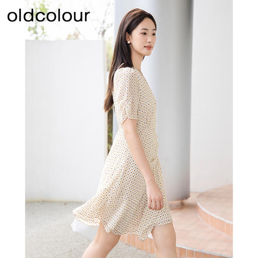 oldcolour夏季新款波点时尚休闲风雪纺短袖连衣裙女P23101167 商品图2