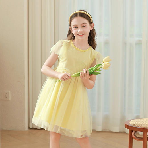 mettekids女童连衣裙2024夏季新款鹅黄色网纱公主裙儿童洋气裙子 商品图4