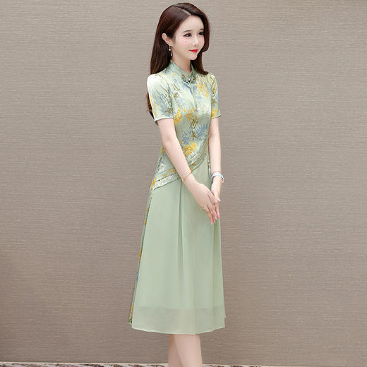 QYM SL28159中式连衣裙复古改良旗袍裙假两件拼结时尚印花裙 商品图2
