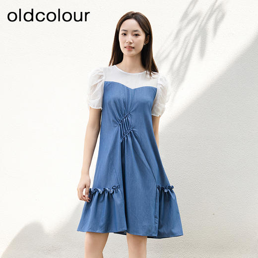 oldcolour夏季新款法式赫本风褶皱连衣裙女假两件拼接裙P26107534 商品图2