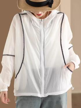 A998超细双线格防晒衣透气防晒服外套抽绳摆连帽开衫上衣女