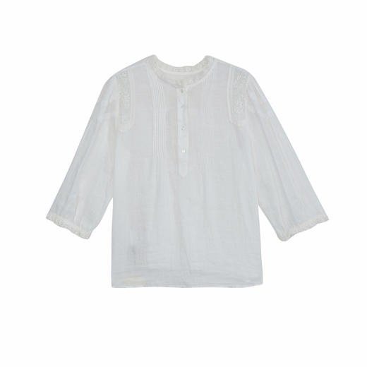 谜底苎麻衬衫七分袖女2024年夏新品复古风绣花透气衬衣242GC0655 商品图4