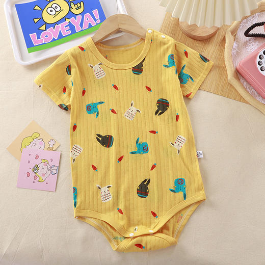 【49.9/任选2件】儿童提花三角爬服 婴儿包屁衣服 夏季包臀 春装男女宝宝 纯棉连体短袖小童新生儿三角哈衣-QQ 商品图12