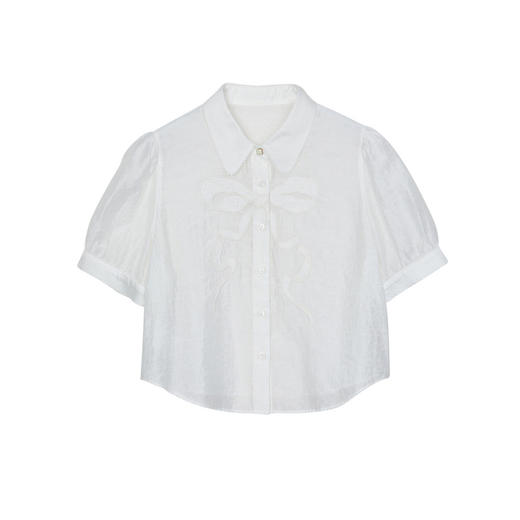 谜底短款衬衫短袖女2024夏季新品文艺风蝴蝶结绣花衬衣242MC0571 商品图4