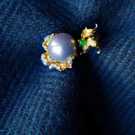 龢盒原创 迷醉系列极光星空蓝马贝翡翠钻石繁花开口戒指 商品图0