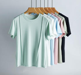 weyo夏季新款女棉莫前捏折圆领短袖T恤18310