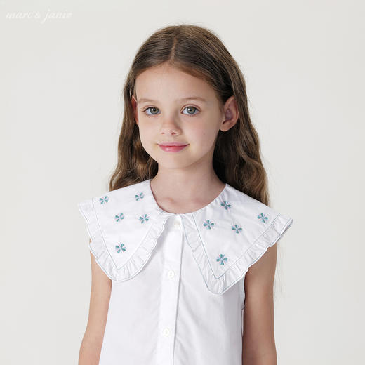马克珍妮2024年夏装新款女童复古绣花翻领短袖衬衫240599 商品图3