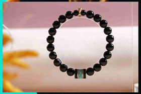 YHYS0005°黑曜石+银镀白钻龙圈手串