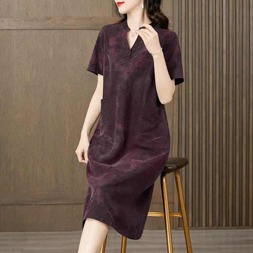 "丁摩 龟纹香云纱连衣裙女夏气质显瘦洋气双面穿桑蚕丝真丝裙子4ZF-221540 " 商品图0