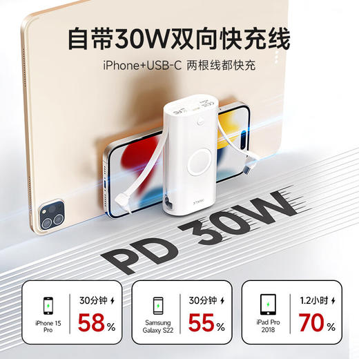 【国家3C认证】爱沃可（iWALK）LPW001 PD快充30W充电宝自带线双线大容量多功能移动电源适用苹果15华为安卓苹果手表磁吸充电 商品图4