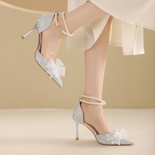 阿么手工女鞋真皮一字带珍珠高跟鞋女高级感小众婚鞋伴娘鞋8.5CM 商品图2