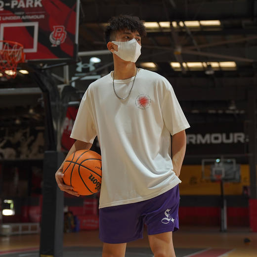 LUSHISI休闲美式街头短裤[紫星]主题宽松运动复古不过膝网眼裤男 商品图1