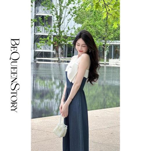 BeQueenStory【甜心布鲁士】拼接柔软网纱蝴蝶结装饰收腰连衣裙 商品图3