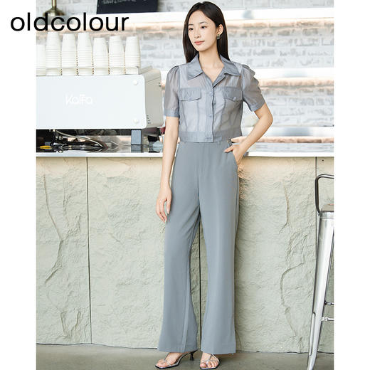 oldcolour夏季新款时尚通勤风翻领纯色短袖衬衫女P22011518 商品图2