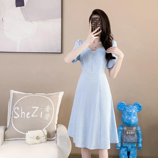 奢姿2025年夏装新款大码女装气质方领连衣裙胖妹妹提花时尚裙子9932852682 商品图2