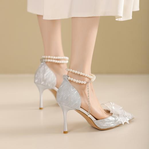 阿么手工女鞋真皮一字带珍珠高跟鞋女高级感小众婚鞋伴娘鞋8.5CM 商品图4