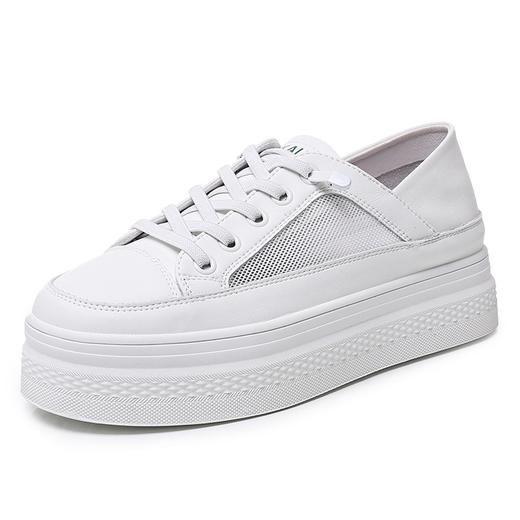 网面透气真皮圆头绑带平跟软底一脚蹬休闲板鞋 商品图4