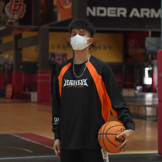 LUSHISI拼色插肩长袖炽热如火主题微弹速干运动长袖t恤投篮训练服 商品图0