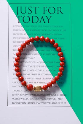 YHZS0082°朱砂珠+沙金团寿椭圆珠手串0.6*26