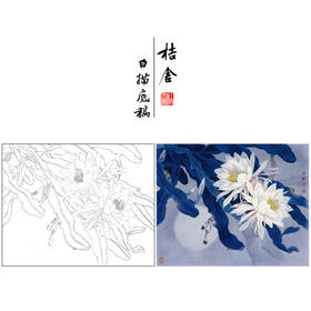 周中耀工笔画白描底稿昙花《影逐情浓》小品临摹勾线高清打印稿ZT17