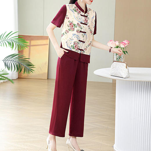 TZW-夏季中国风妈妈装短袖休闲套装盘扣立领中老年女装夏装新中式小衫 商品图5