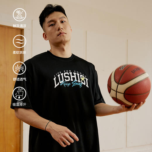 LUSHISI春夏基础篮球运动美式休闲潮流速干投篮服短袖男宽松圆领T 商品图2
