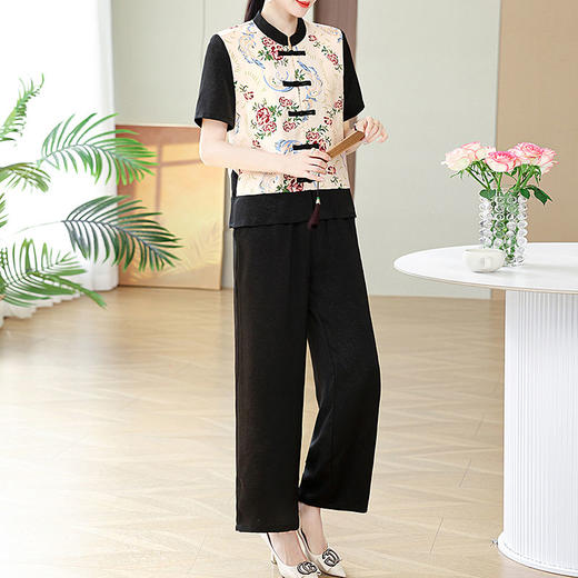 TZW-夏季中国风妈妈装短袖休闲套装盘扣立领中老年女装夏装新中式小衫 商品图8