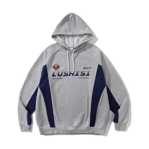 LUSHISI美式复古赛车卫衣拼接连帽套头情侣加绒外套拼接锐变主题 商品图4