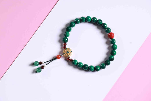 YKQS0006°孔雀石+朱砂百福珠手串 商品图0