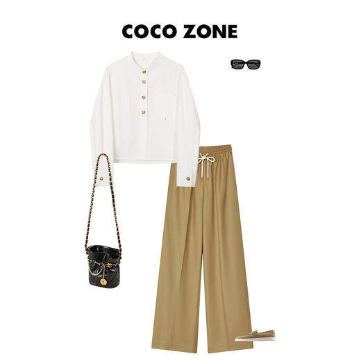 刘一一&COCOZONE松紧腰系绳休闲裤高腰设计师垂感直筒裤23C19159 商品图3