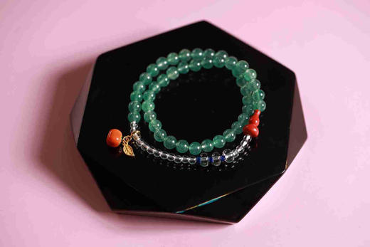 YLCM0010°绿草莓晶+朱砂小葫芦瓶手串 商品图0