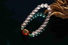 YFLL0002°粉琉璃+沙金柿子隔珠手串