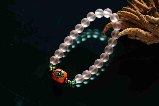 YFLL0002°粉琉璃+沙金柿子隔珠手串 商品图0