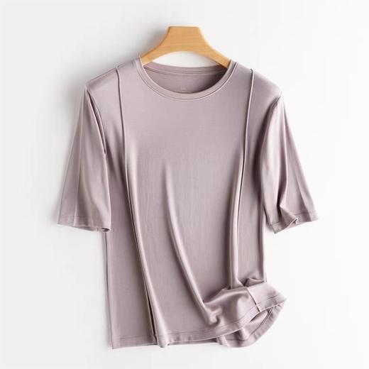 weyo 夏季新款女兰精莫代尔前捏折圆领五分袖T恤17305 商品图2