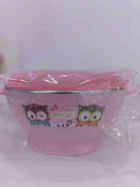 猫头鹰防滑不锈钢饭碗(粉色带盖240ml)