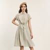 谜底连衣裙短袖2024年夏款通勤风简约苎麻收腰中长裙子242ML0620 商品缩略图0
